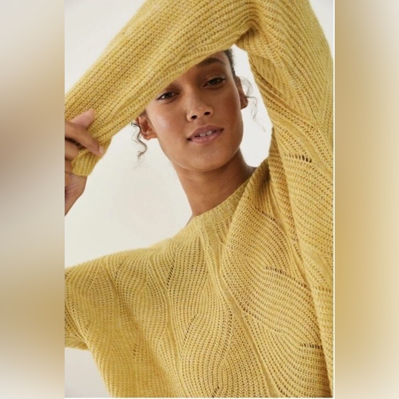 Anthropologie Keely Cable-Knit Sweater in Yellow-Mustard , Size XS - Picture 3 of 15